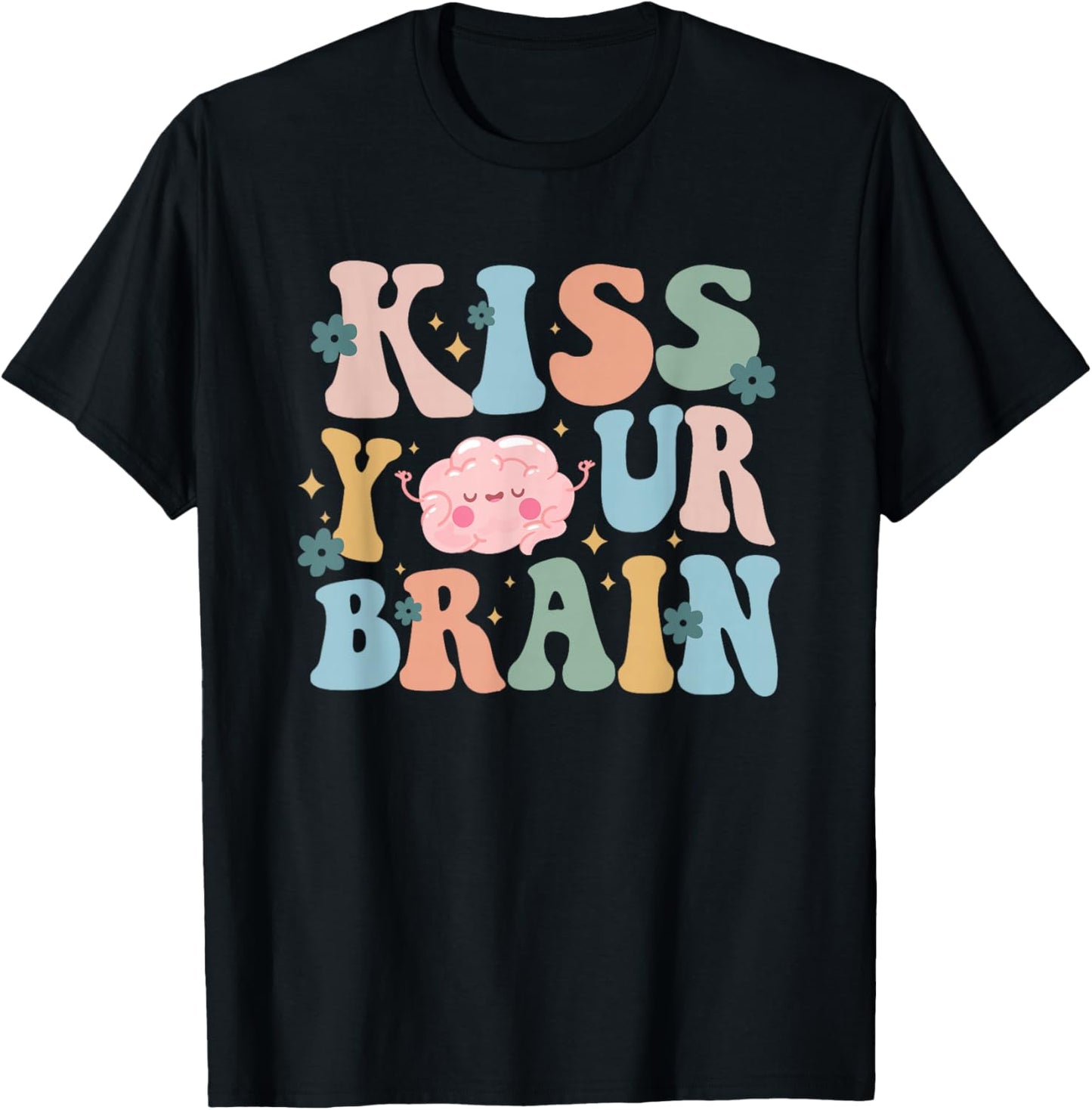 Kiss Your Brain Teacher Inspire Educate Groovy Retro Vintage T-Shirt - T-Shirt | Black