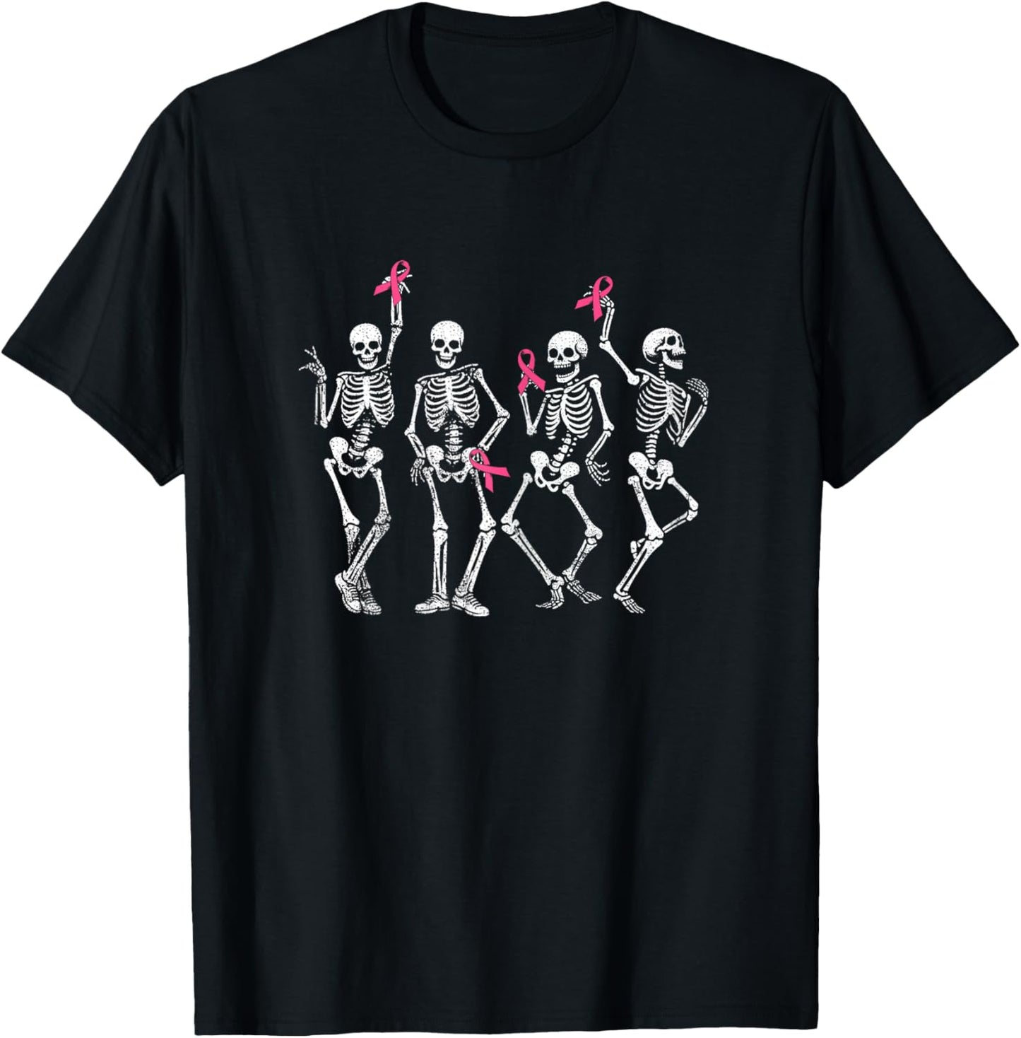 Pink Ribbon Breast Cancer Awareness Skeleton Women Men Kids T-Shirt - T-Shirt | Black