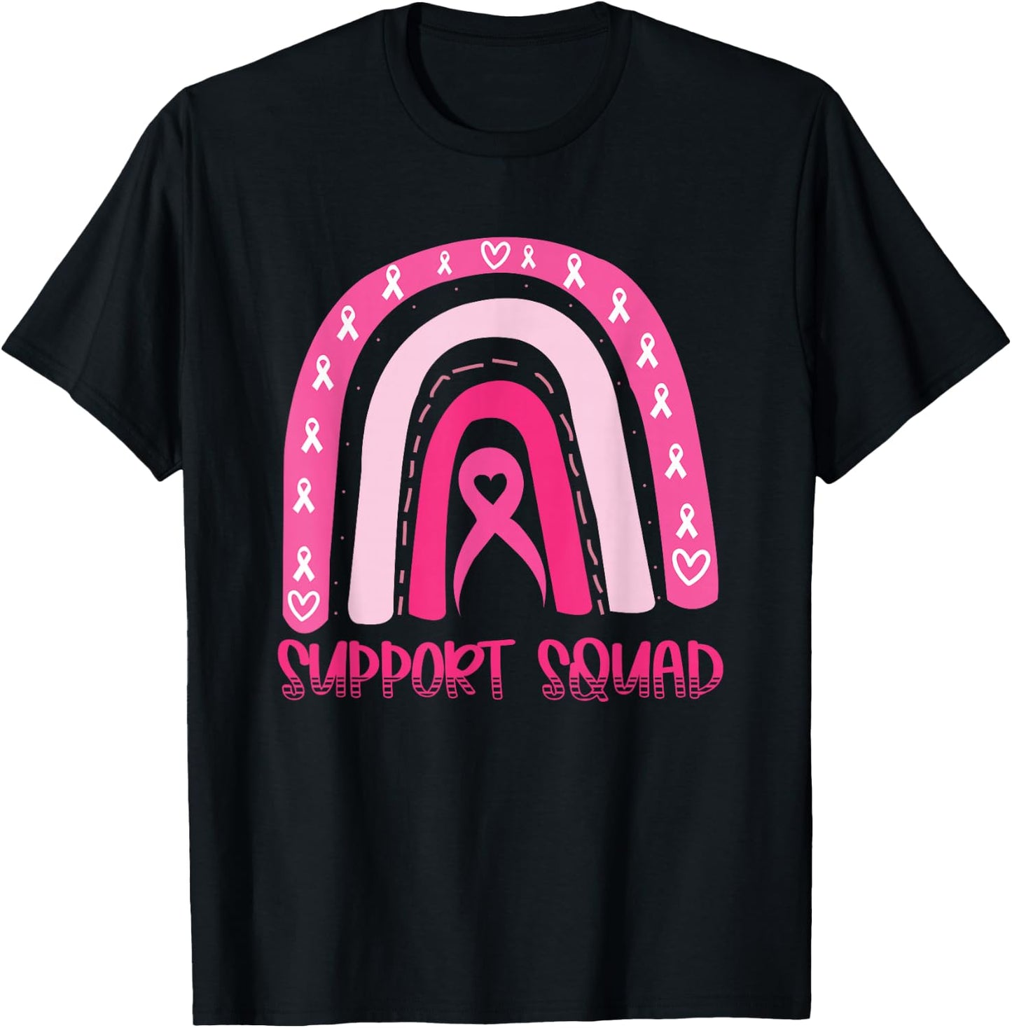 Support Squad Pink Rainbow Ribbon Breast Cancer Awareness T-Shirt - T-Shirt | Black