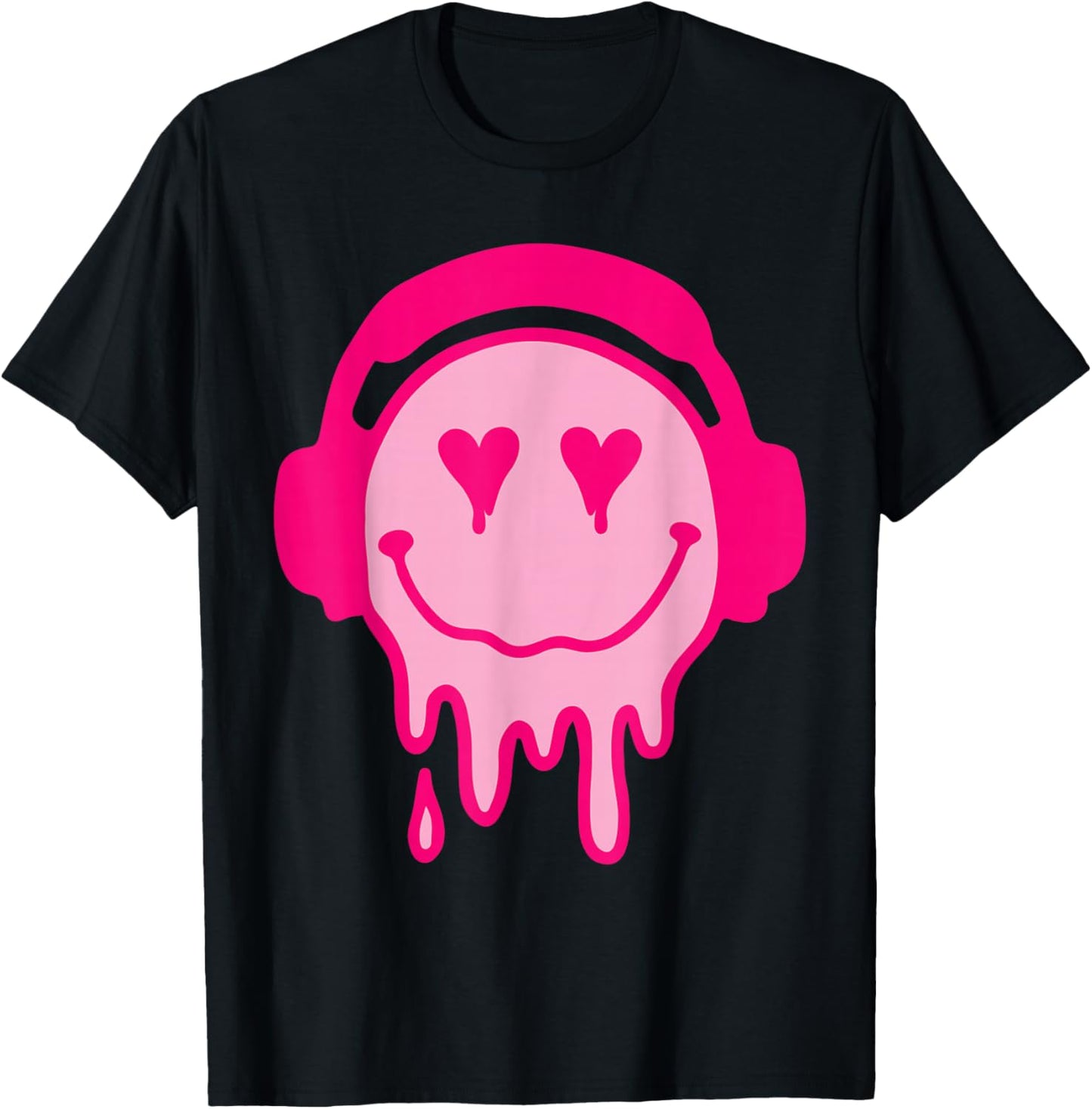 80s Heart Eyes Melting Pink Smile Melted Dripping Happy Face T-Shirt - T-Shirt | Black