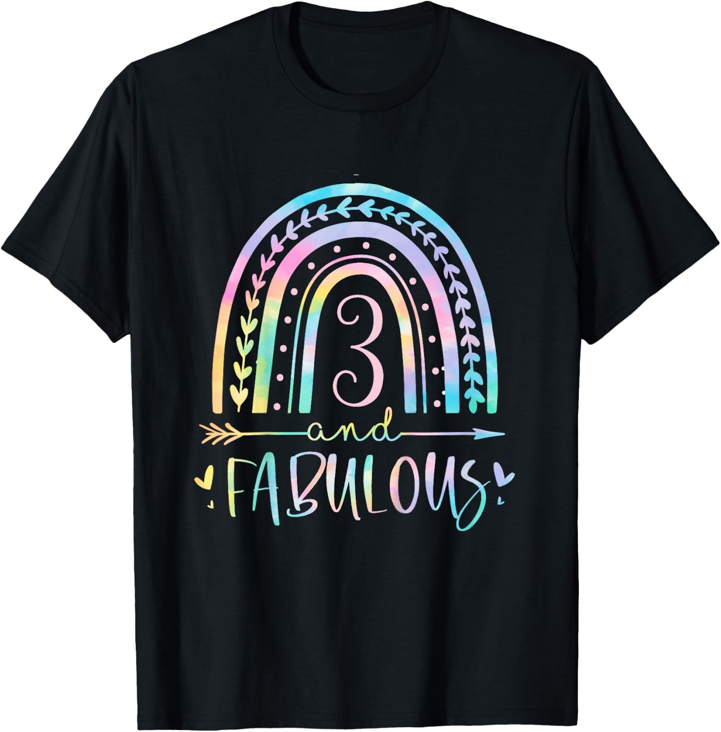 3 and Fabulous Rainbow Three Year Old Girls BDay Tie Dye T-Shirt - T-Shirt | Black