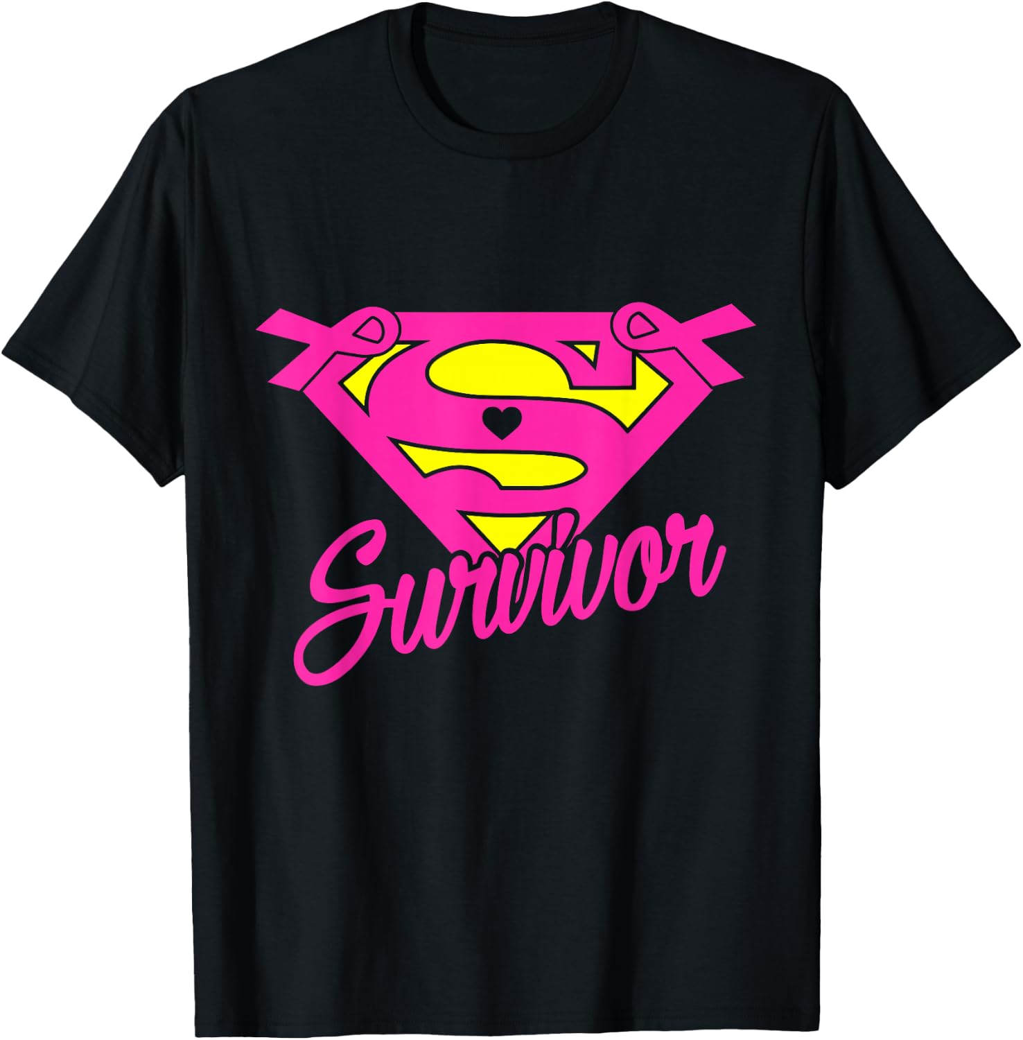 Breast Cancer Awareness Survivor Pink Ribbon Superhero T-Shirt - T-Shirt | Black