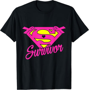 Breast Cancer Awareness Survivor Pink Ribbon Superhero T-Shirt - T-Shirt | Black