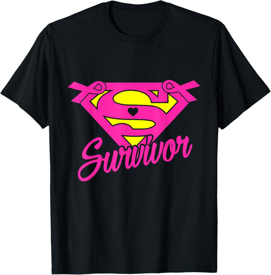 Breast Cancer Awareness Survivor Pink Ribbon Superhero T-Shirt - T-Shirt | Black