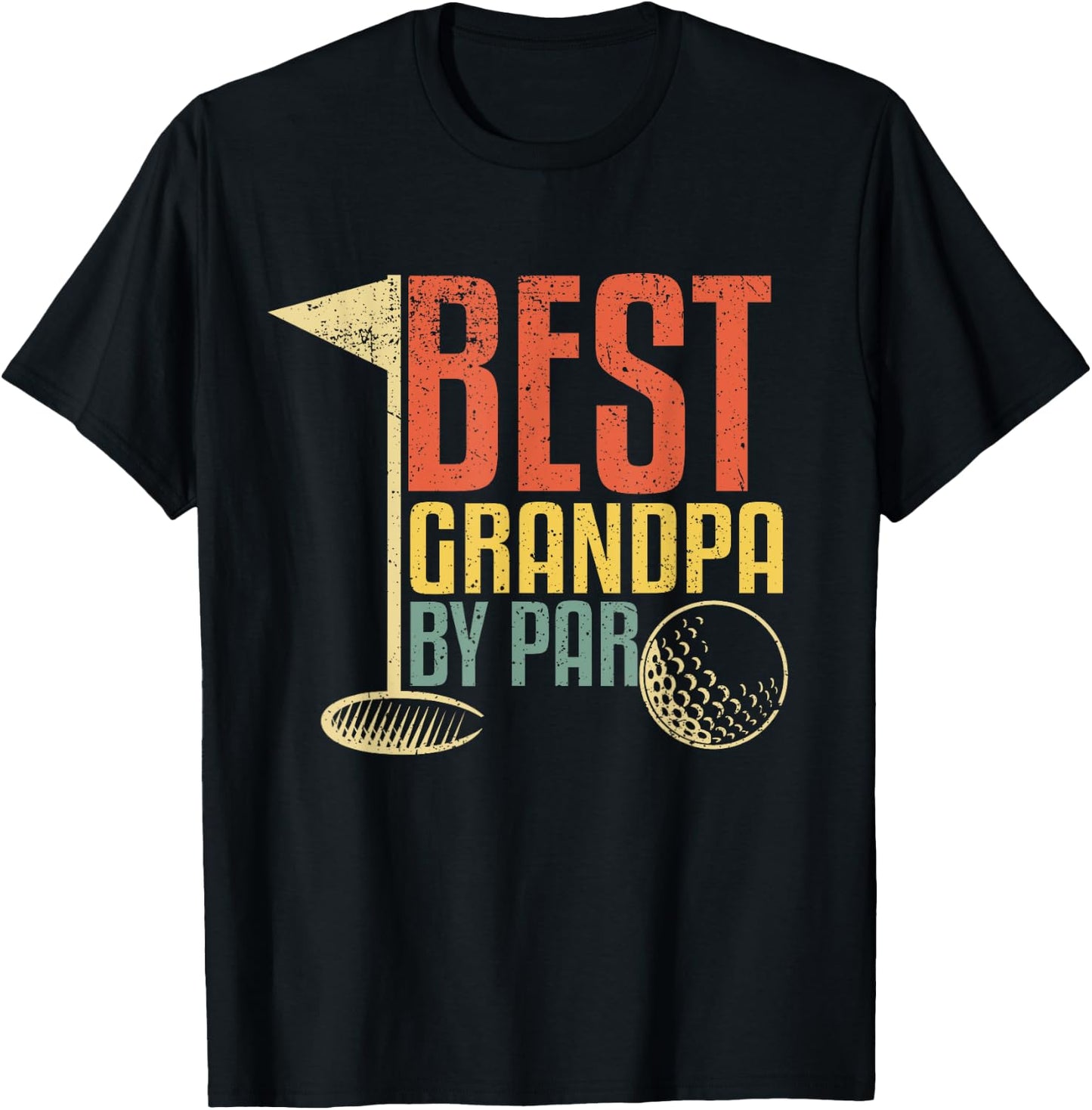 Best Grandpa By Par Retro Funny Golf Player Papa Fathers Day T-Shirt - T-Shirt | Black