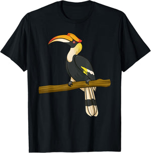 Tropical Hornbill sitting on a Tree Branch Hornbill Bird T-Shirt - T-Shirt | Black