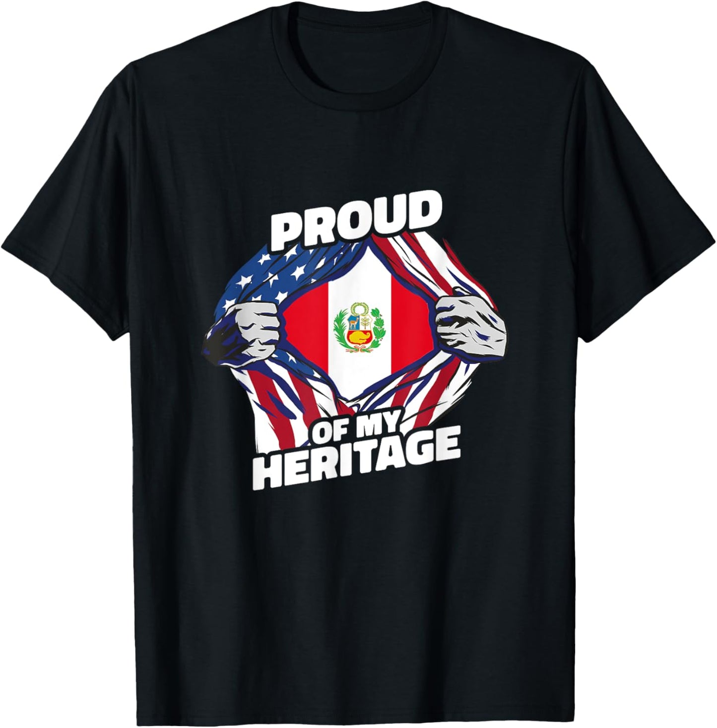 Proud of My Heritage - Patriotic Peruvian American Flag T-Shirt - T-Shirt | Black