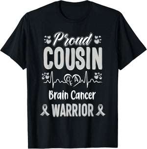 proud Cousin Brain cancer warrior awareness ribbon Grey T-Shirt - T-Shirt | Black