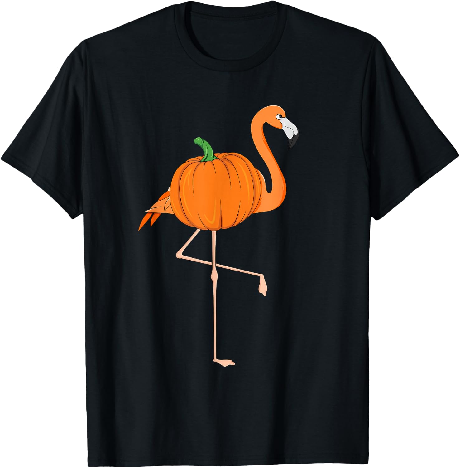 Pumpkin Flamingo Halloween Bird Pink Outfit Costume Zoo T-Shirt - T-Shirt | Black