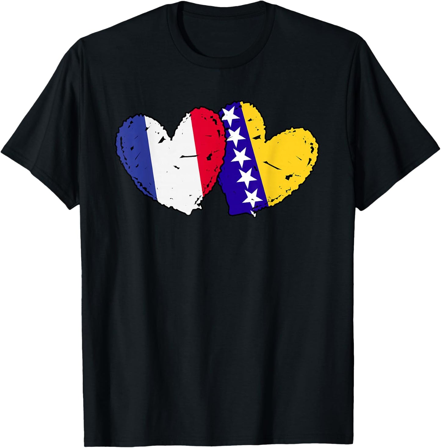 France Bosnia and Herzegovina Heart Flag French Bosnian T-Shirt - T-Shirt | Black