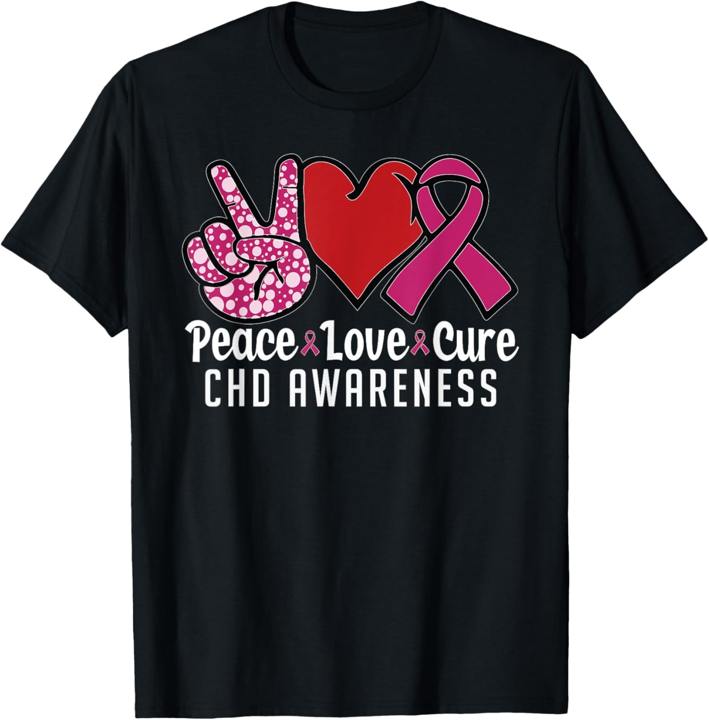 Peace Love Cure CHD Awareness congenital heart defect T-Shirt - T-Shirt | Black