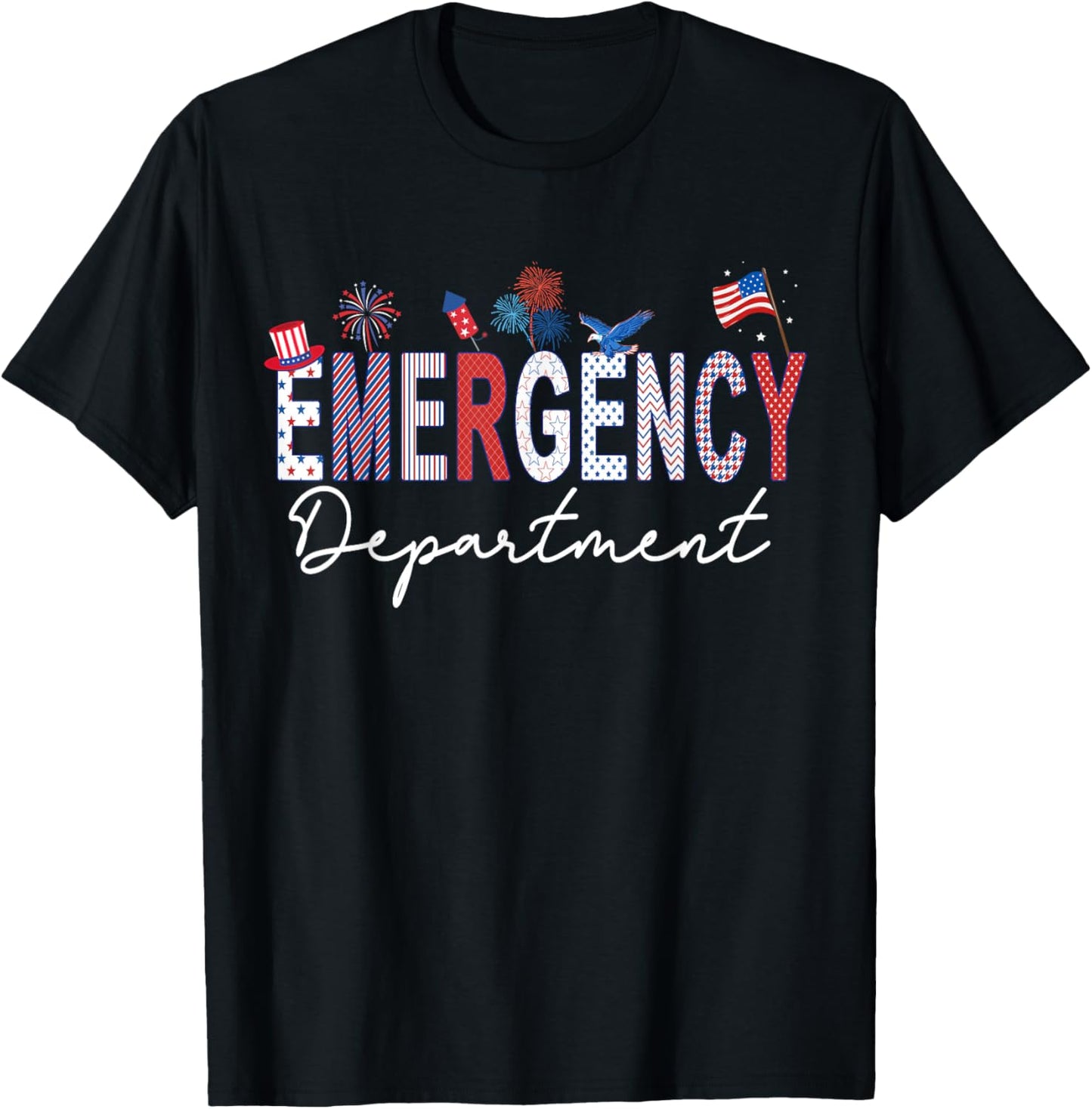 Emergency Department 4th of July USA Emergency Room Nurse T-Shirt - T-Shirt | Black