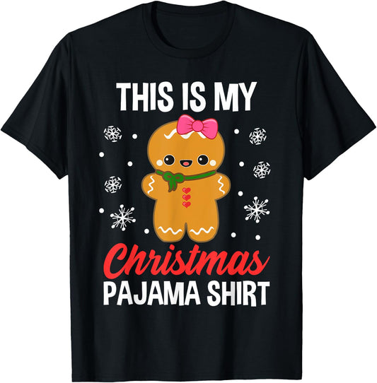 Funny Christmas Gingerbread Man Pajama Pj Outfit Girl Women T-Shirt - T-Shirt | Black