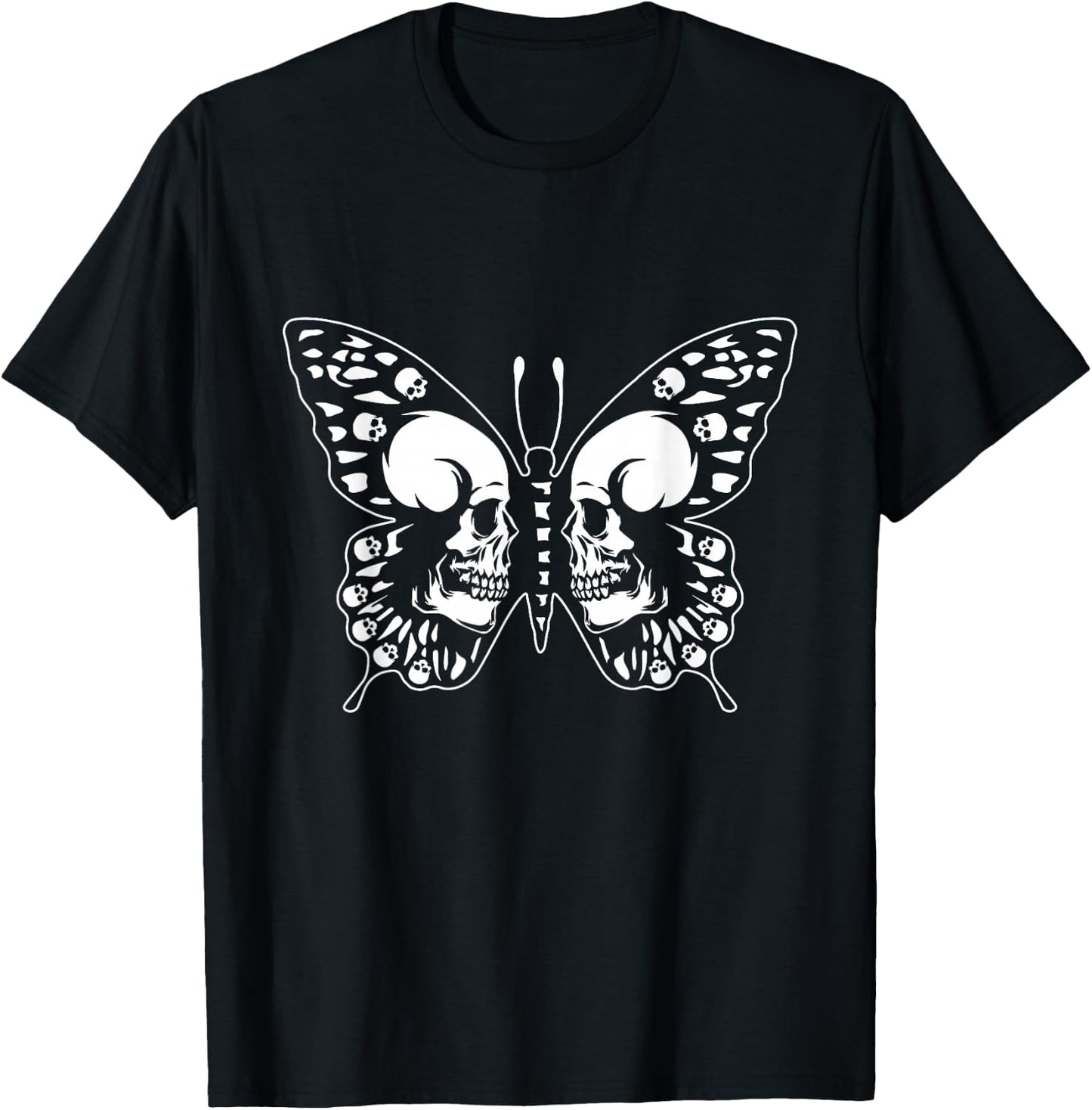 Spooky Halloween Skull Goth Graphic Butterfly Wing Aesthetic T-Shirt - T-Shirt | Black
