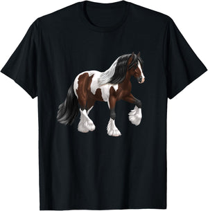 Brown & White Skewbald Bay Pinto Gypsy Vanner Draft Horse T-Shirt - T-Shirt | Black