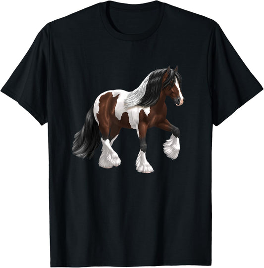 Brown & White Skewbald Bay Pinto Gypsy Vanner Draft Horse T-Shirt - T-Shirt | Black