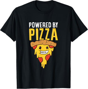 Powered By Pizza Love Pizzas T-Shirt - T-Shirt | Black