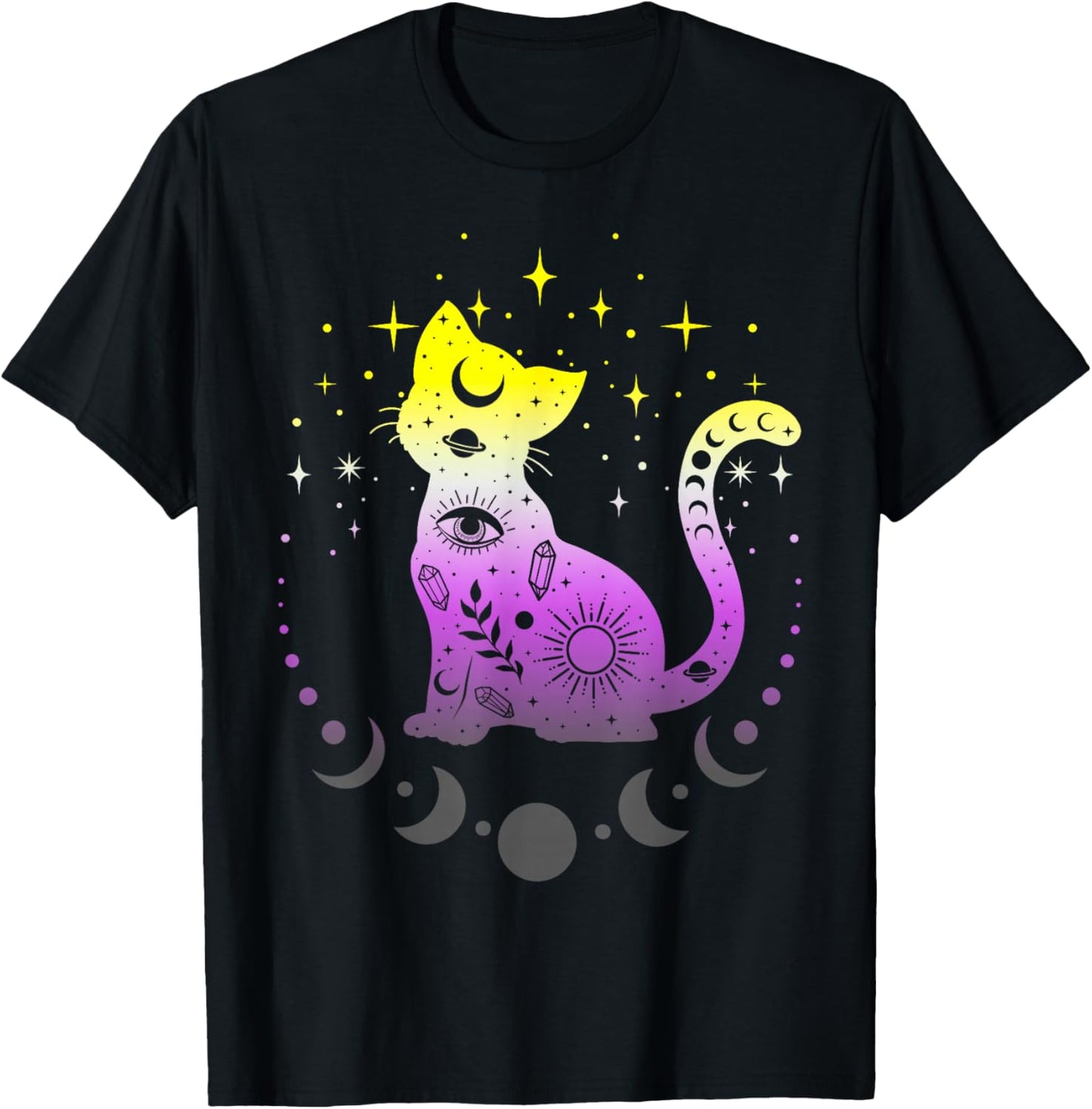 Non-Binary Non-binary Pride Flag Colors Astronomy Cat T-Shirt - T-Shirt | Black