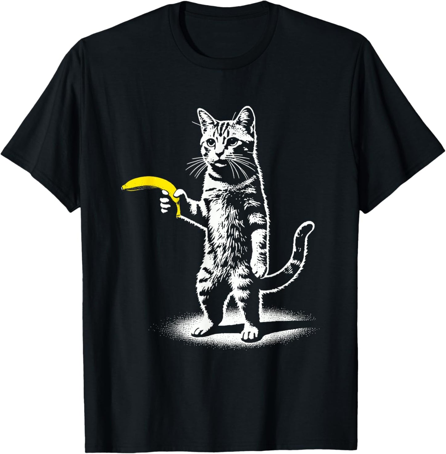 Retro Cat with Banana Meme Men Women Kids Novelty Funny Cat T-Shirt - T-Shirt | Black