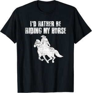 I'd Rather Be Riding My Horse Rider Vintage Horses Lover T-Shirt - T-Shirt | Black