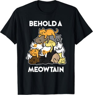 Funny Cat Behold A Meowtain Cat Mountain T-Shirt - T-Shirt | Black