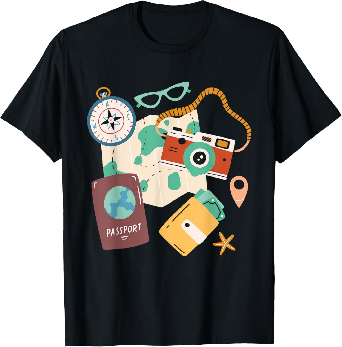Tourist Holidays Costume Camera Passport Traveling Vacation T-Shirt - T-Shirt | Black