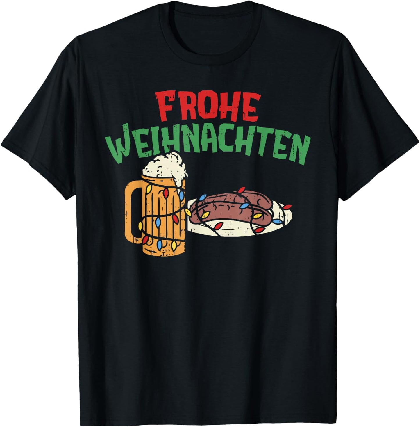 Frohe Weihnachten Shirt Germany Christmas Beer Bratwurst T-Shirt - T-Shirt | Black