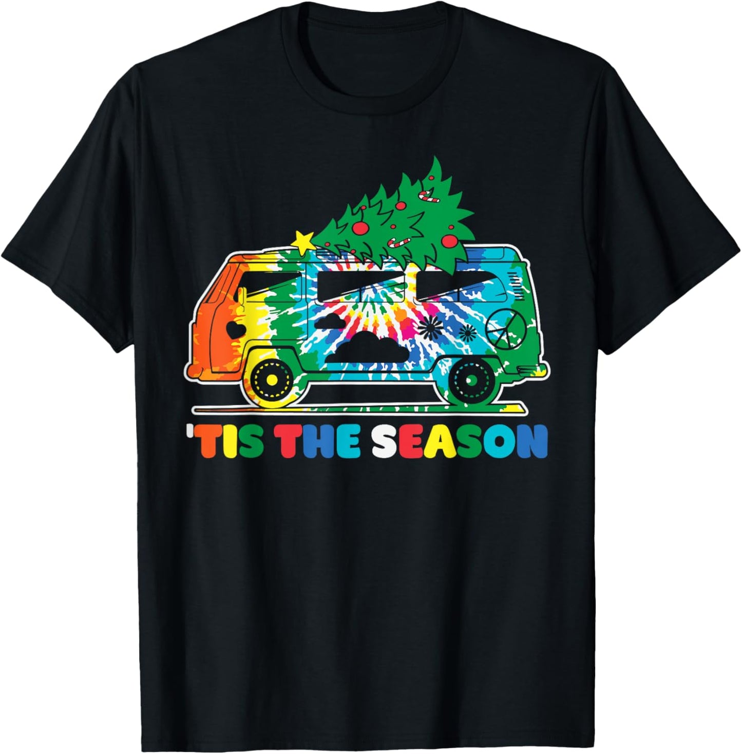 Groovy PEACE LOVE XMAS Hippie Santa Claus Funny Christmas T-Shirt - T-Shirt | Black