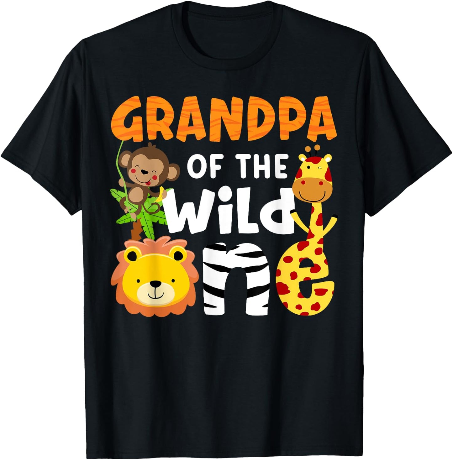 Grandpa of the Wild One Zoo Bday Safari Jungle Animals Party T-Shirt - T-Shirt | Black