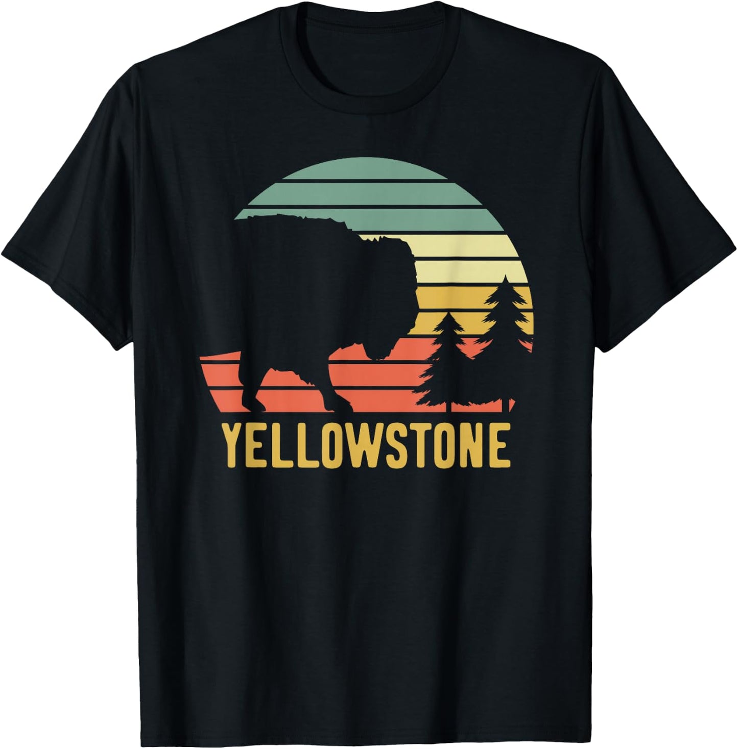 Yellowstone National Park Travel Buffalo Bison Vintage T-Shirt - T-Shirt | Black