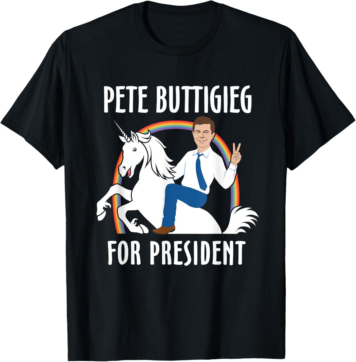 Pete Buttigieg For President Riding Unicorn Funny 2020 T-Shirt - T-Shirt | Black