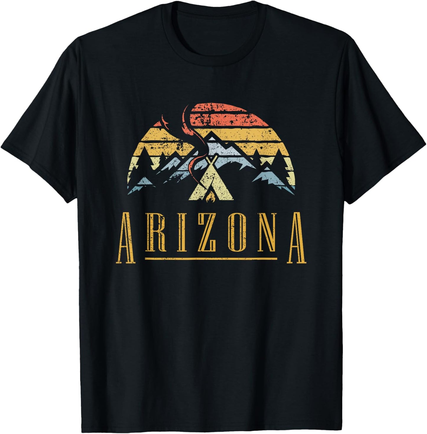 Vintage Arizona Mountains Camping Campfire Retro T Shirt T-Shirt - T-Shirt | Black