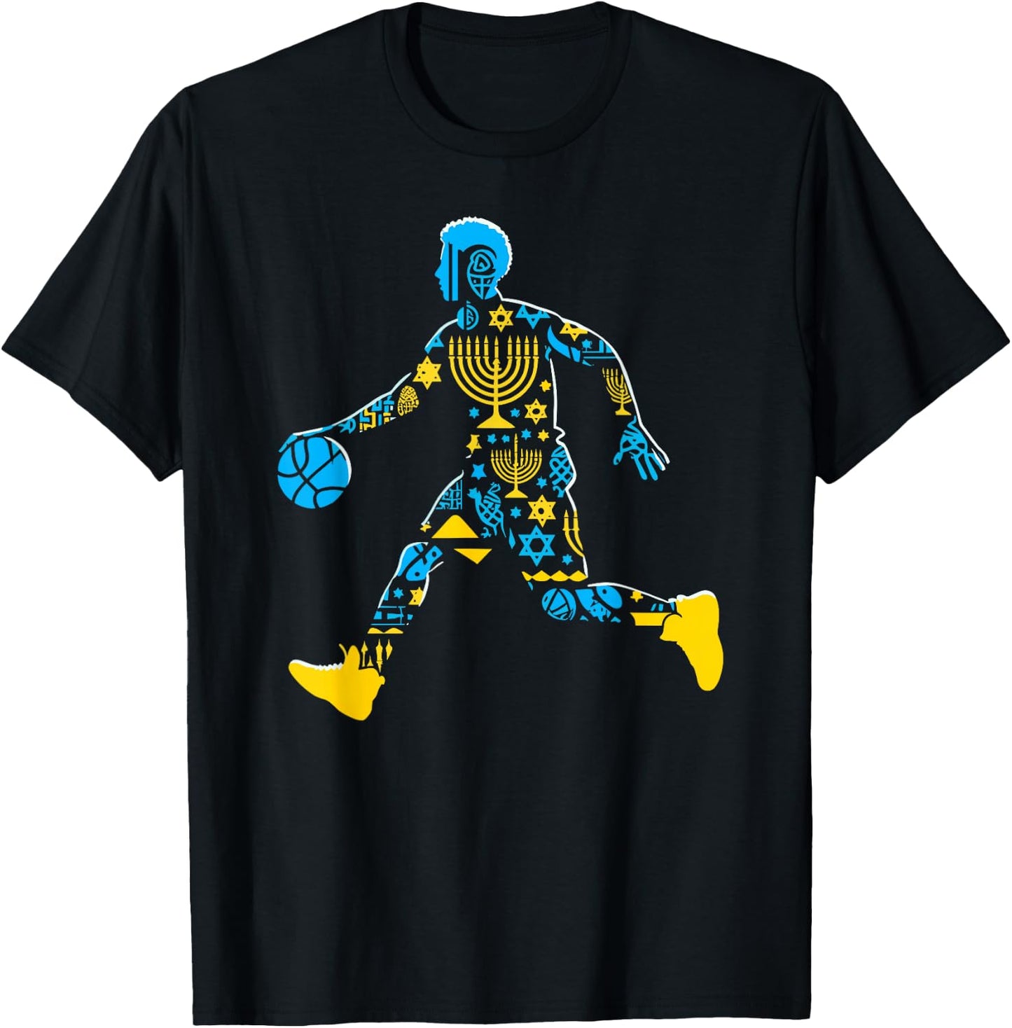 Basketball Menorah Dreidel Jewish Hanukkah Kids T-Shirt - T-Shirt | Black