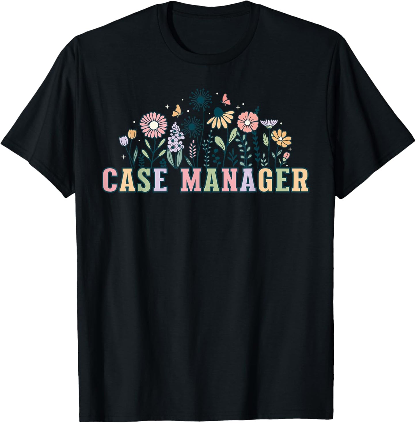 Retro Wildflower Case Management Floral Nurse Case Manager T-Shirt - T-Shirt | Black