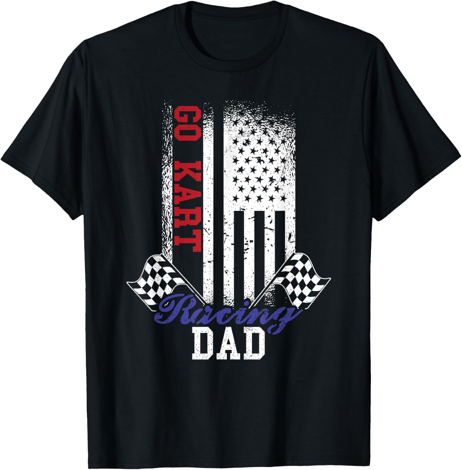 American Flag Go Kart Racing Race Dad Flag Design T-Shirt - T-Shirt | Black
