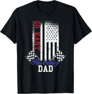 American Flag Go Kart Racing Race Dad Flag Design T-Shirt - T-Shirt | Black