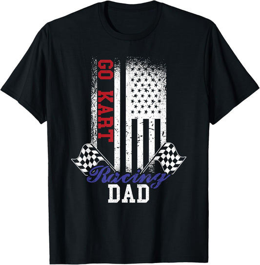 American Flag Go Kart Racing Race Dad Flag Design T-Shirt - T-Shirt | Black