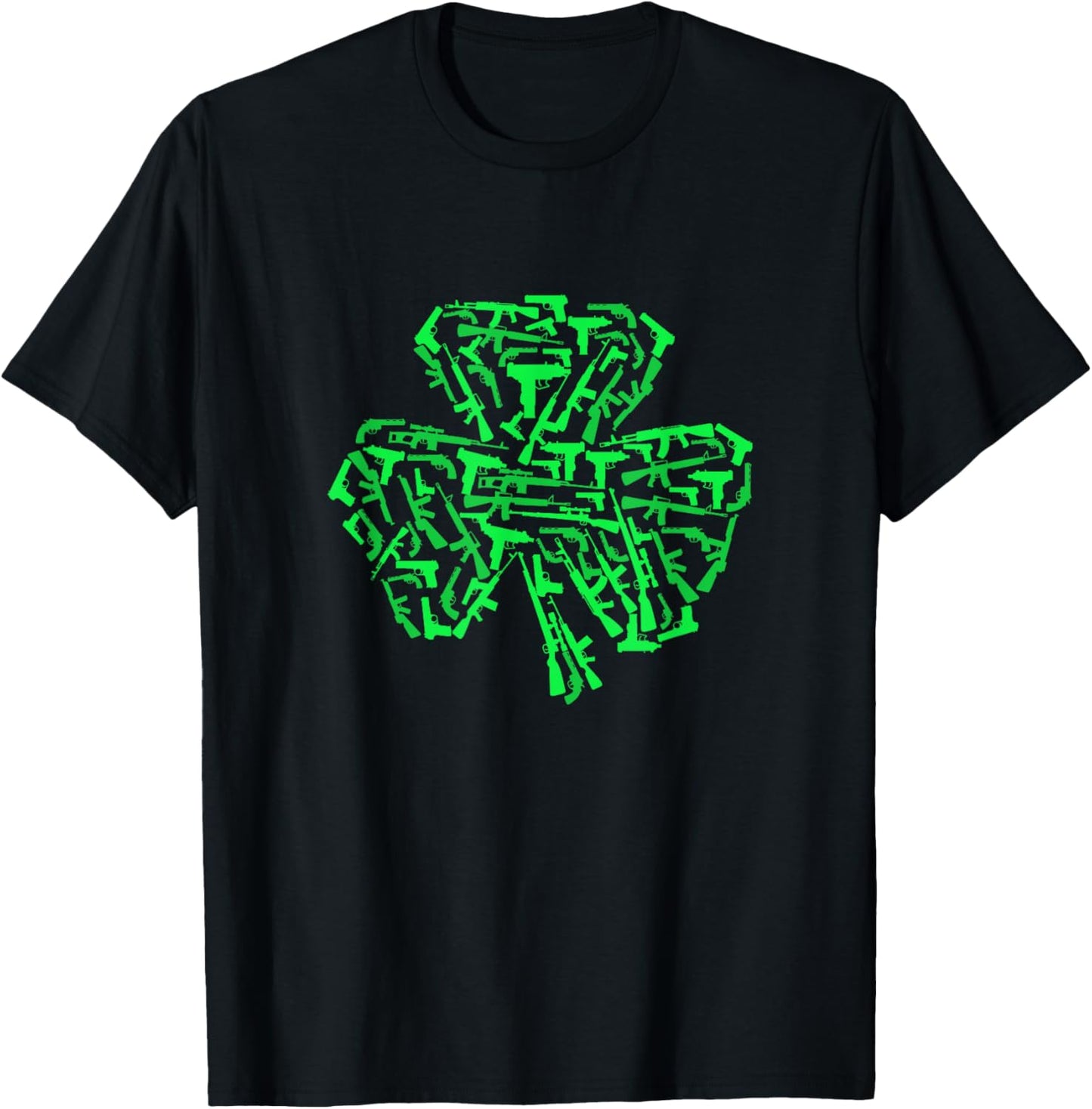Rifle Weapon Gun Shamrock Funny St Patricks Day 2024 Hunting T-Shirt - T-Shirt | Black