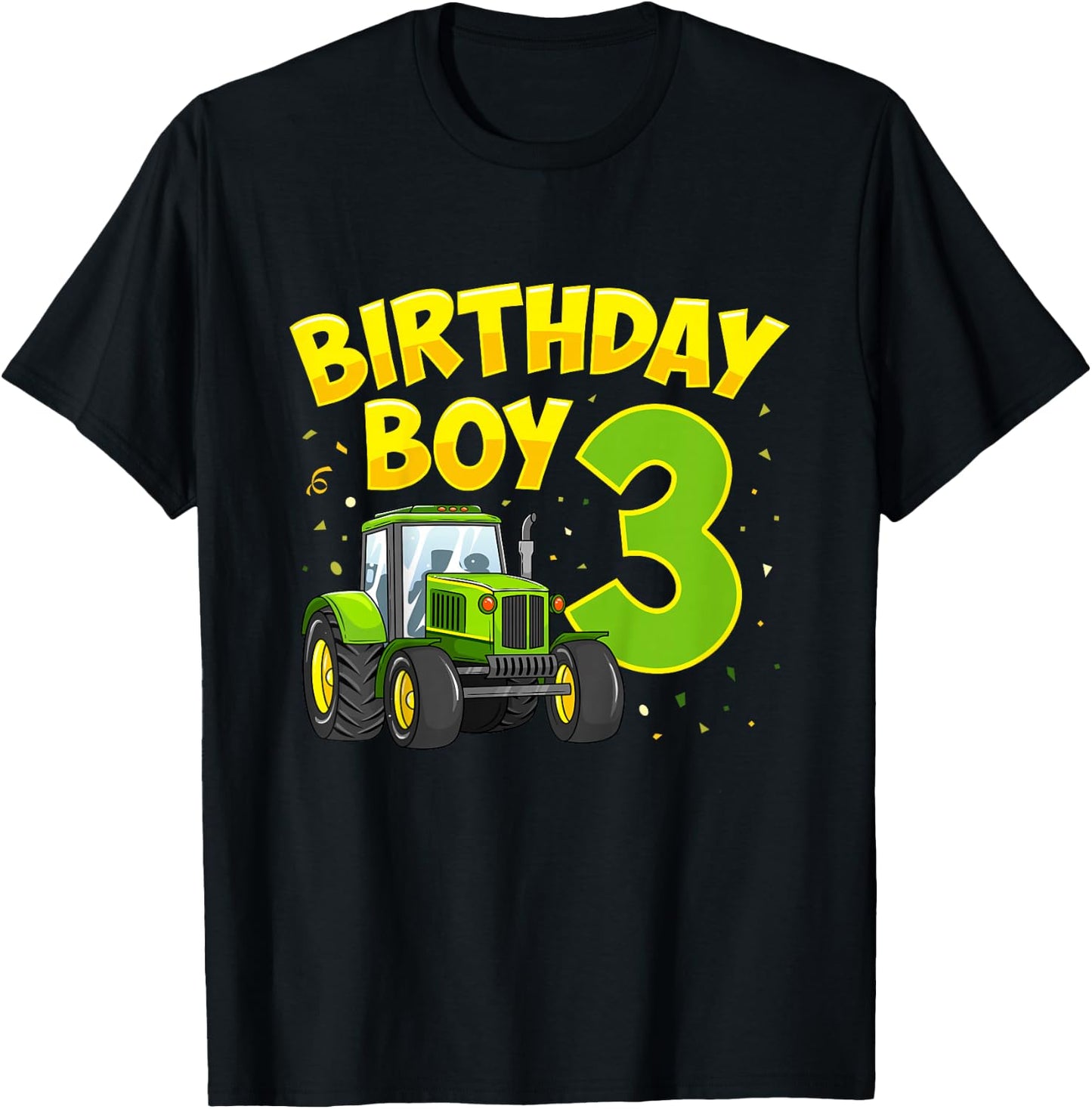 Kids 3rd Birthday Boy 3 Year Old Farm Truck Tractor Party T-Shirt - T-Shirt | Black
