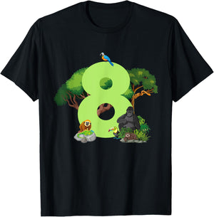 8th Birthday Jungle Animals Safari Rainforest 8 Year Old T-Shirt - T-Shirt | Black