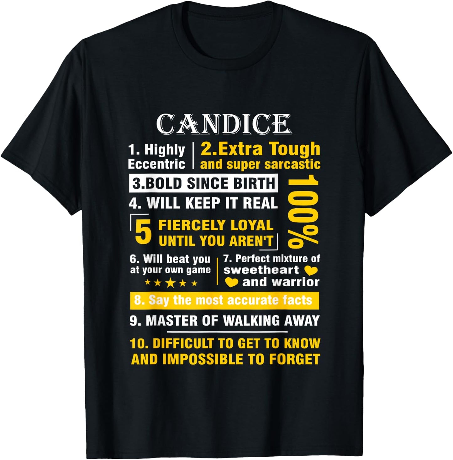CANDICE Highly Eccentric 10 Facts Shirt First Name shirt T-Shirt - T-Shirt | Black