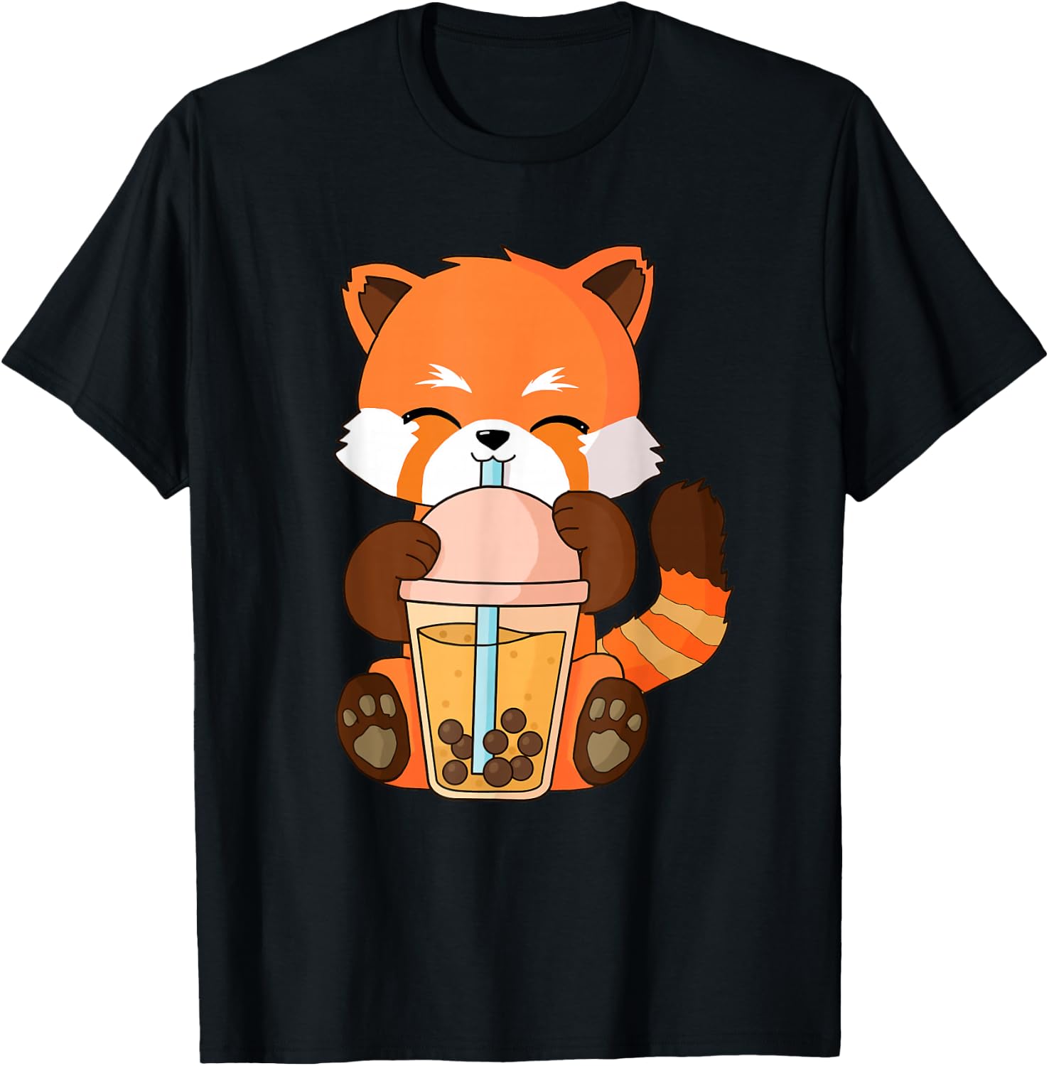 Cute Kawaii Red Panda Boba Tea Bubble Tea Anime T-Shirt - T-Shirt | Black