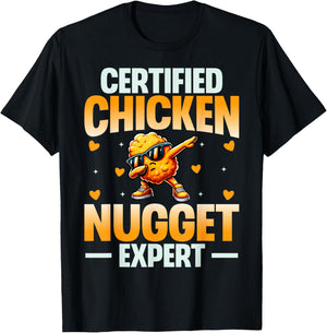 Chicken Nugget Shirt Gifts Store Adults Kids Black Small Certified Chicken Nugget Expert Funny T-Shirt - T-Shirt | Black