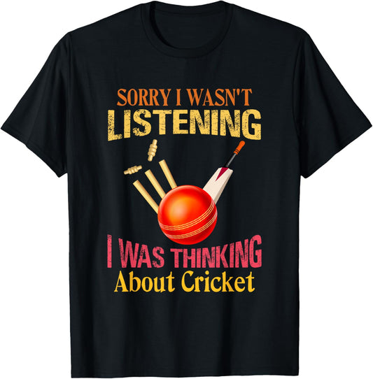 Cricket Game Shirt - Funny Listening Bat Ball sport player T-Shirt - T-Shirt | Black