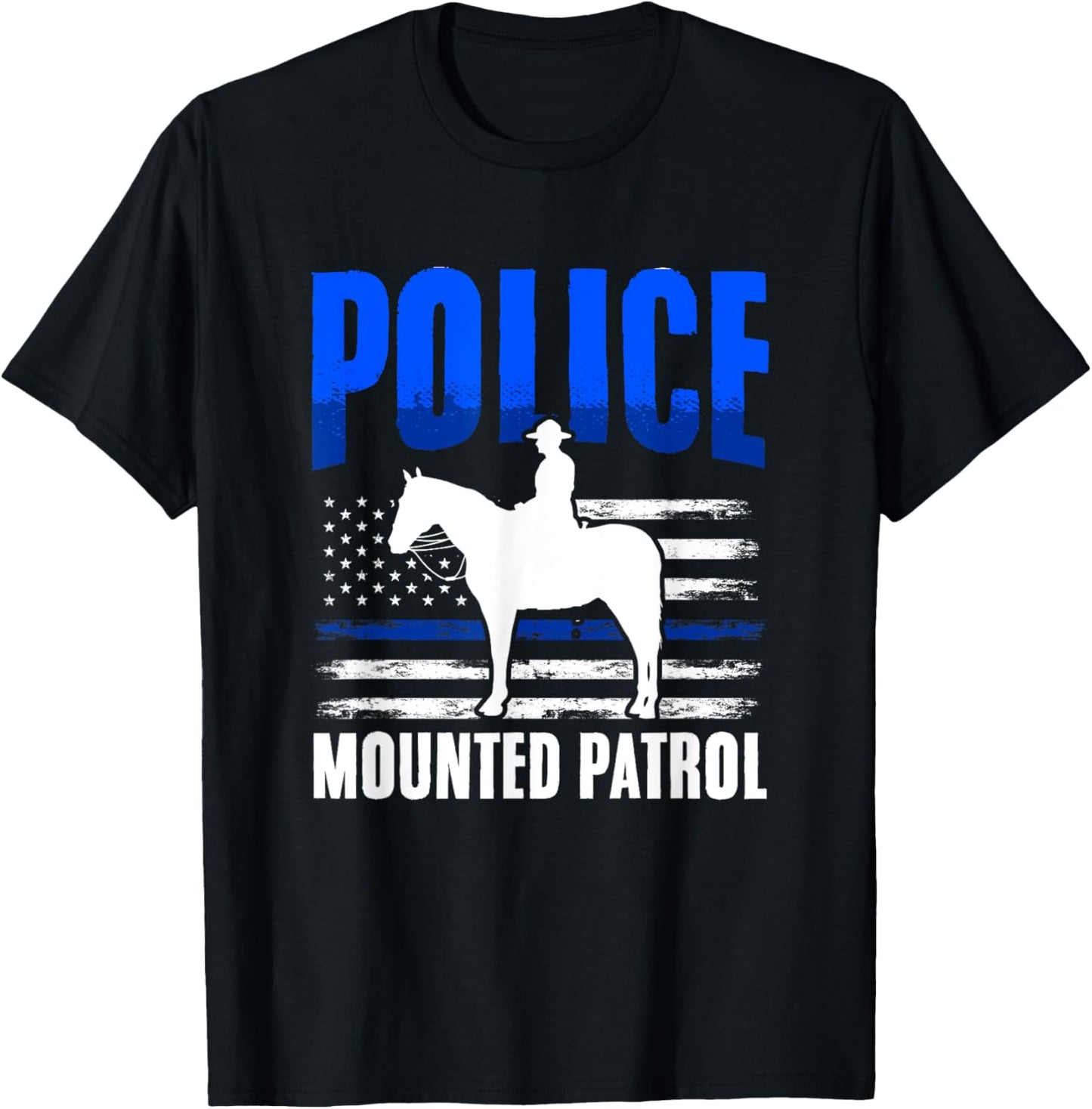 American Flag Thin Blue Line Horse Police Mounted Patrol Men T-Shirt - T-Shirt | Black
