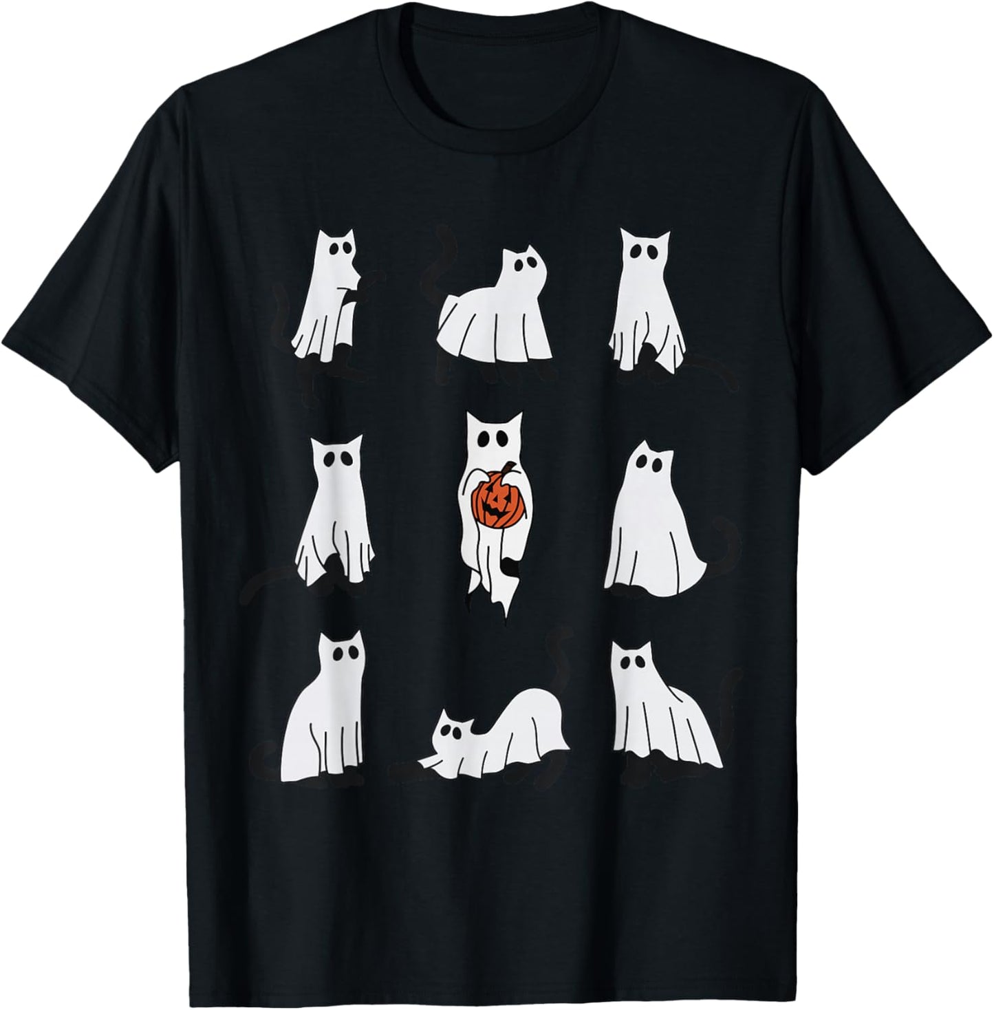Cute Ghost Cat Funny Halloween Cat Design ghost cat T-Shirt - T-Shirt | Black