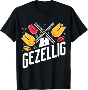 Gezellig Holland Dutch Tulip Netherlands T-Shirt - T-Shirt | Black