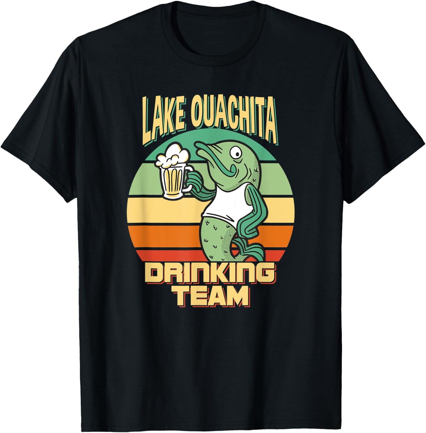 Lake Ouachita Drinking Team Funny Fish Beer Fishing Camping T-Shirt - T-Shirt | Black