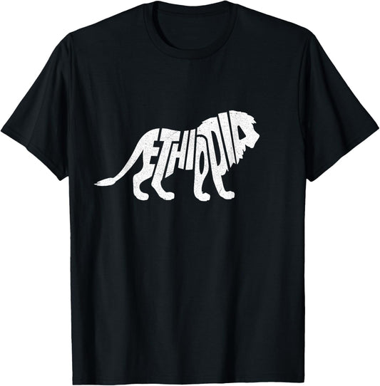 Ethiopia Lion Word Art - Funny Animal T-Shirt - T-Shirt | Black