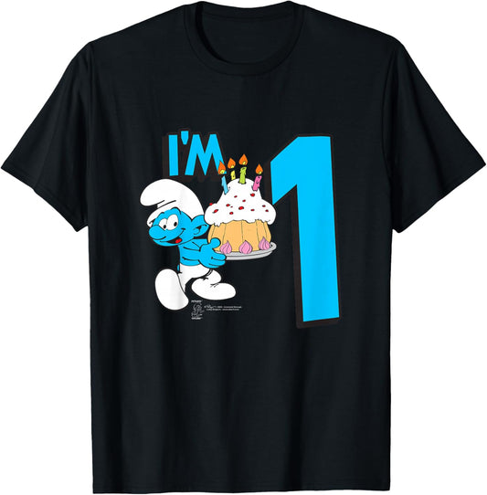 Kids The Smurfs Birthday I'm 1 T-Shirt - T-Shirt | Black